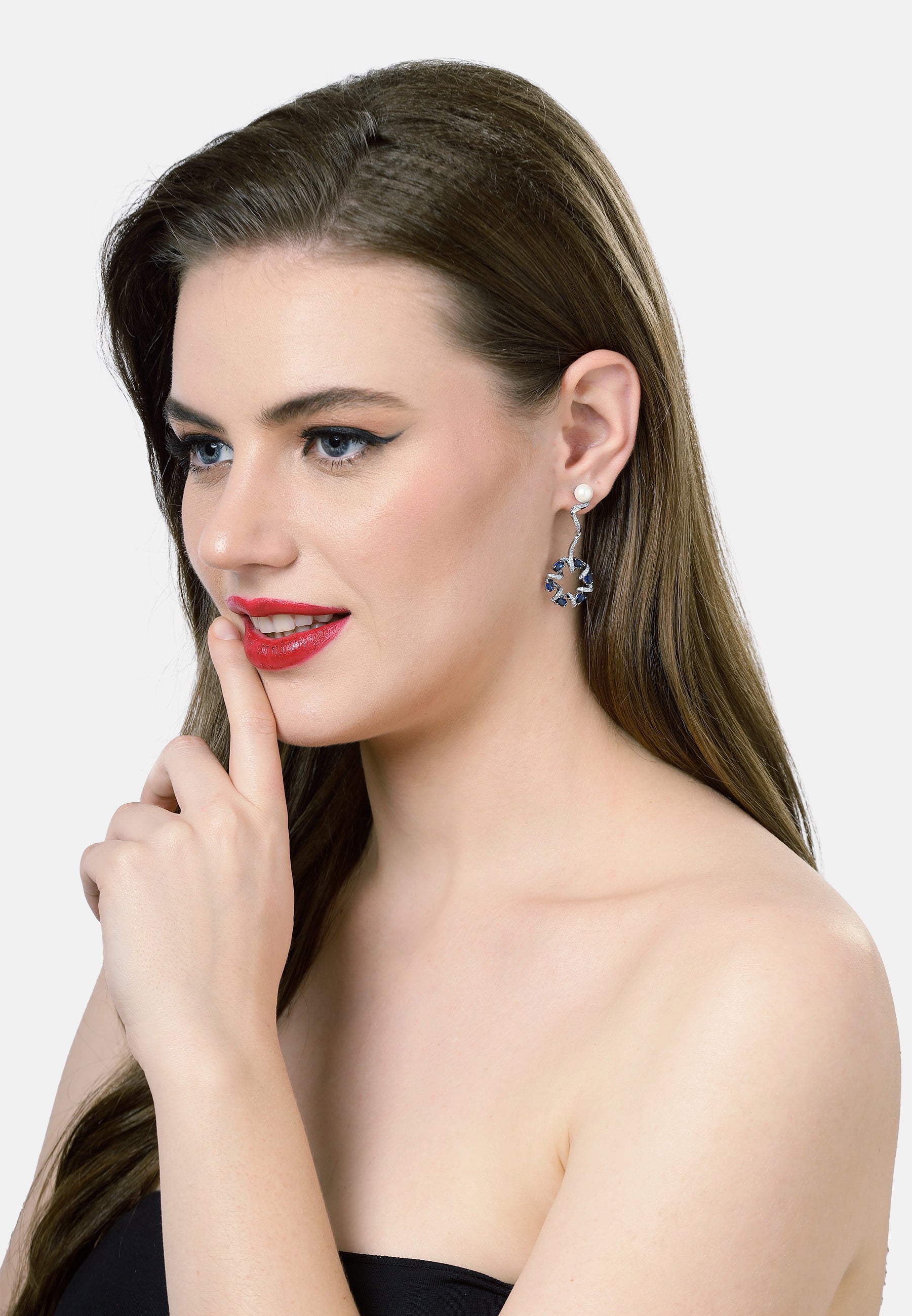 Dainty Dark Blue Swirl Drop Earrings