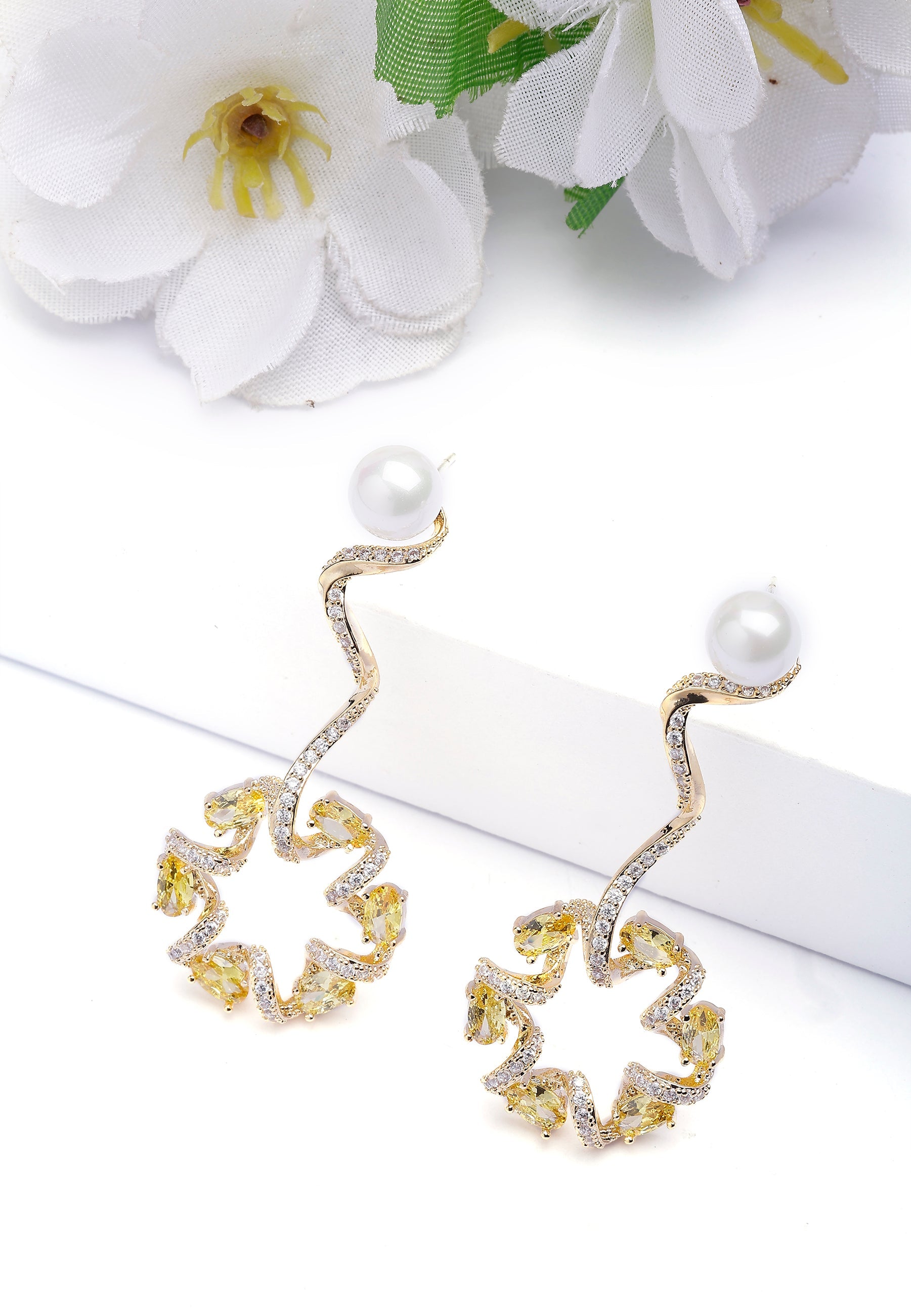 Dainty Yellow Swirl Drop Earrings