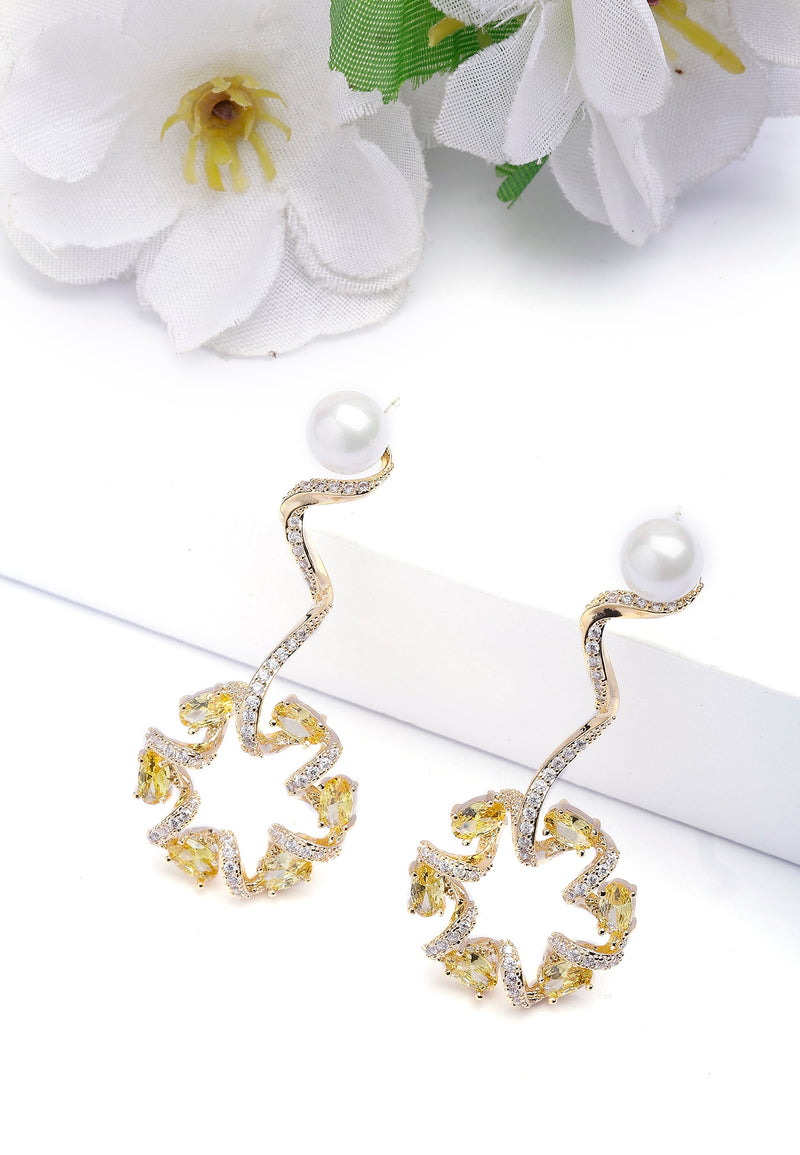 Dainty Yellow Swirl Drop Earrings