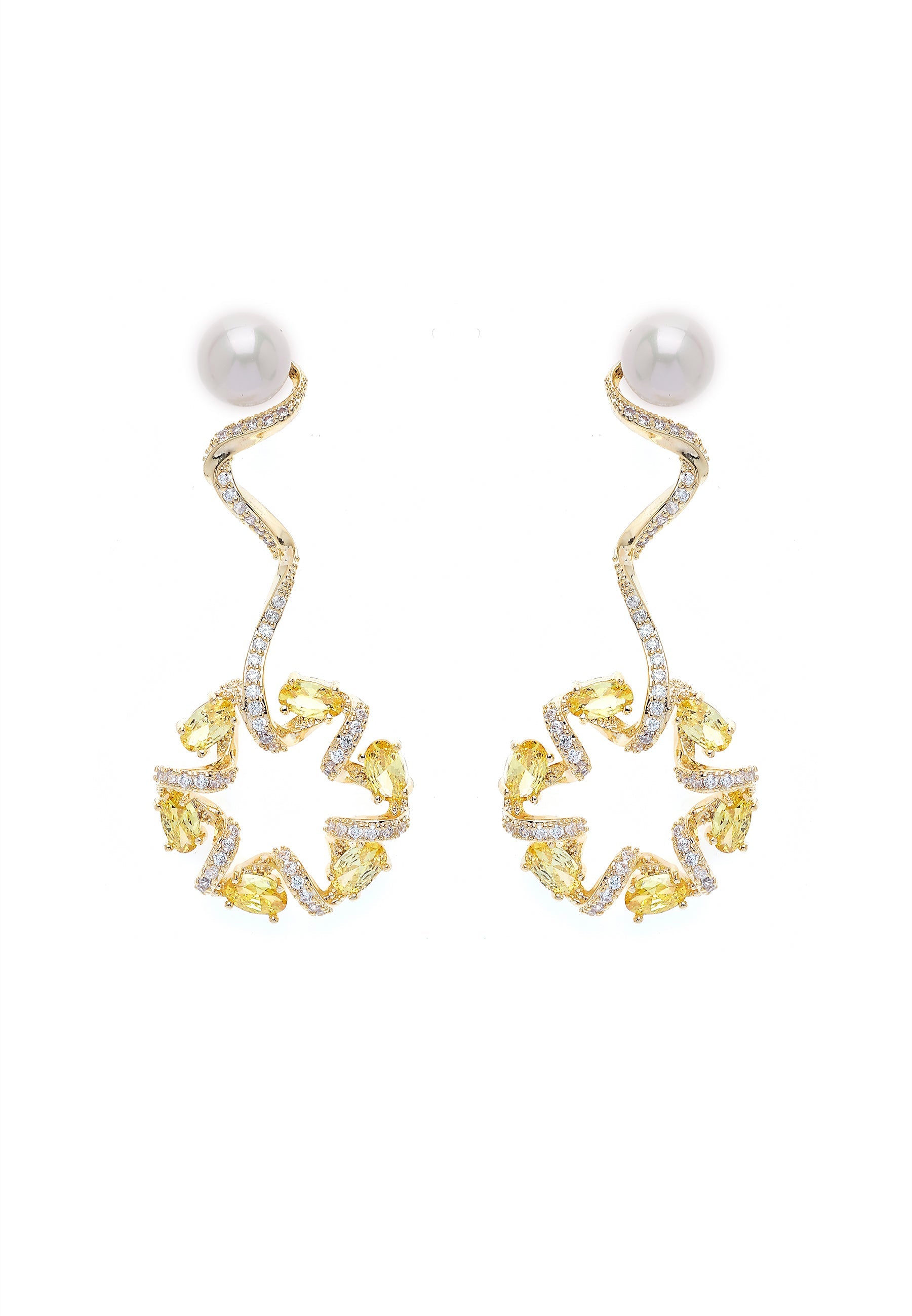 Dainty Yellow Swirl Drop Earrings