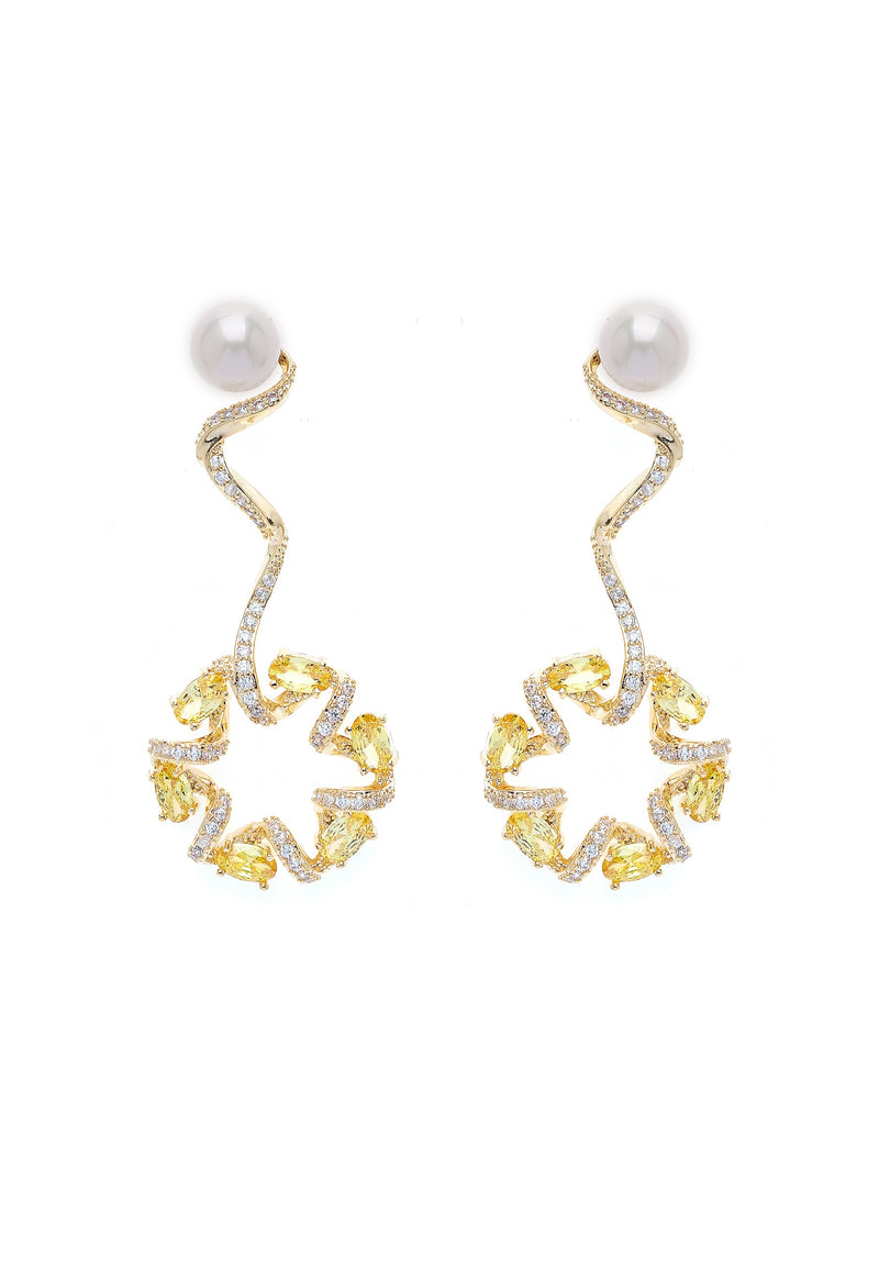 Dainty Yellow Swirl Drop Earrings