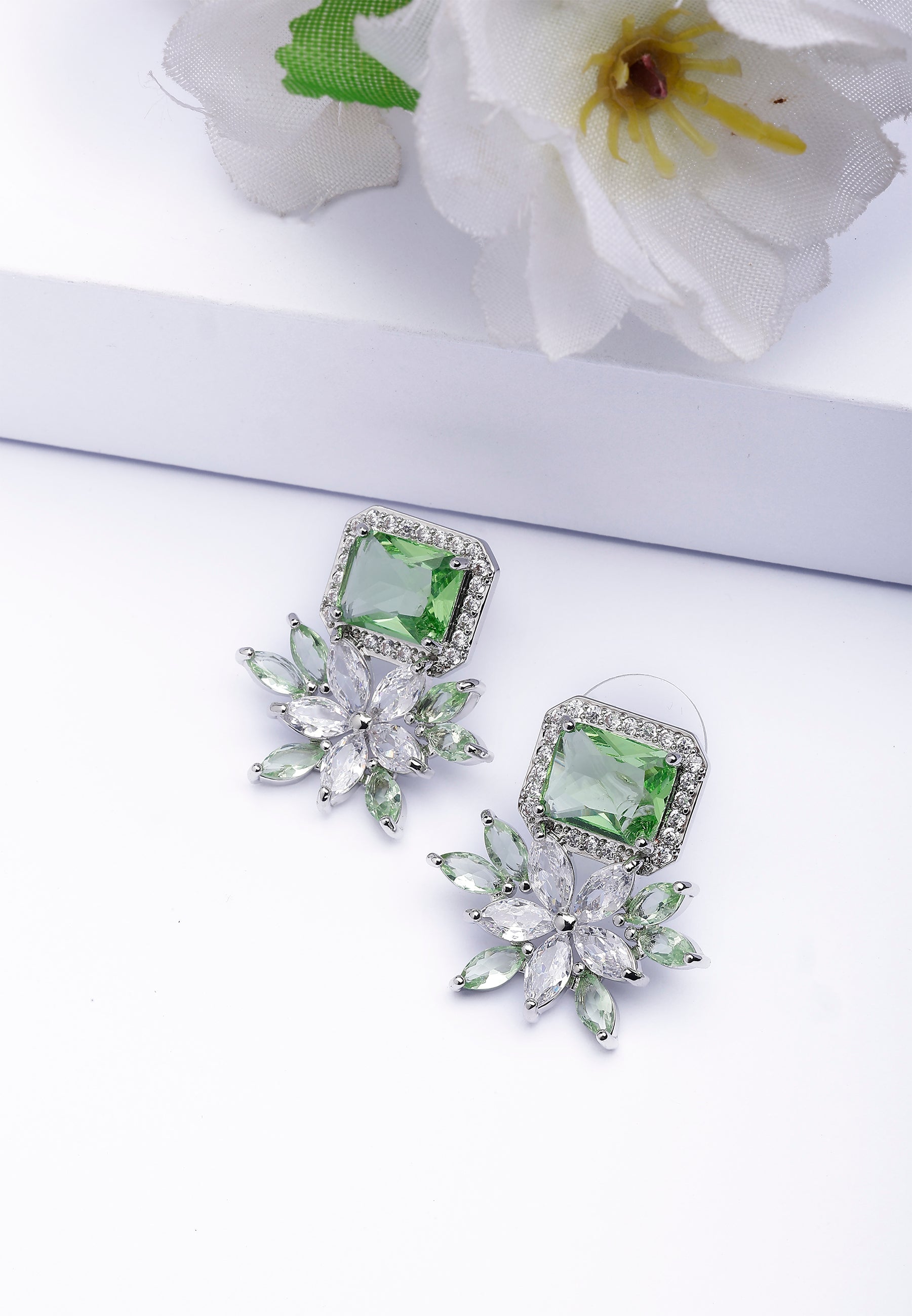 Dainty Light Green Floral Stud Earrings