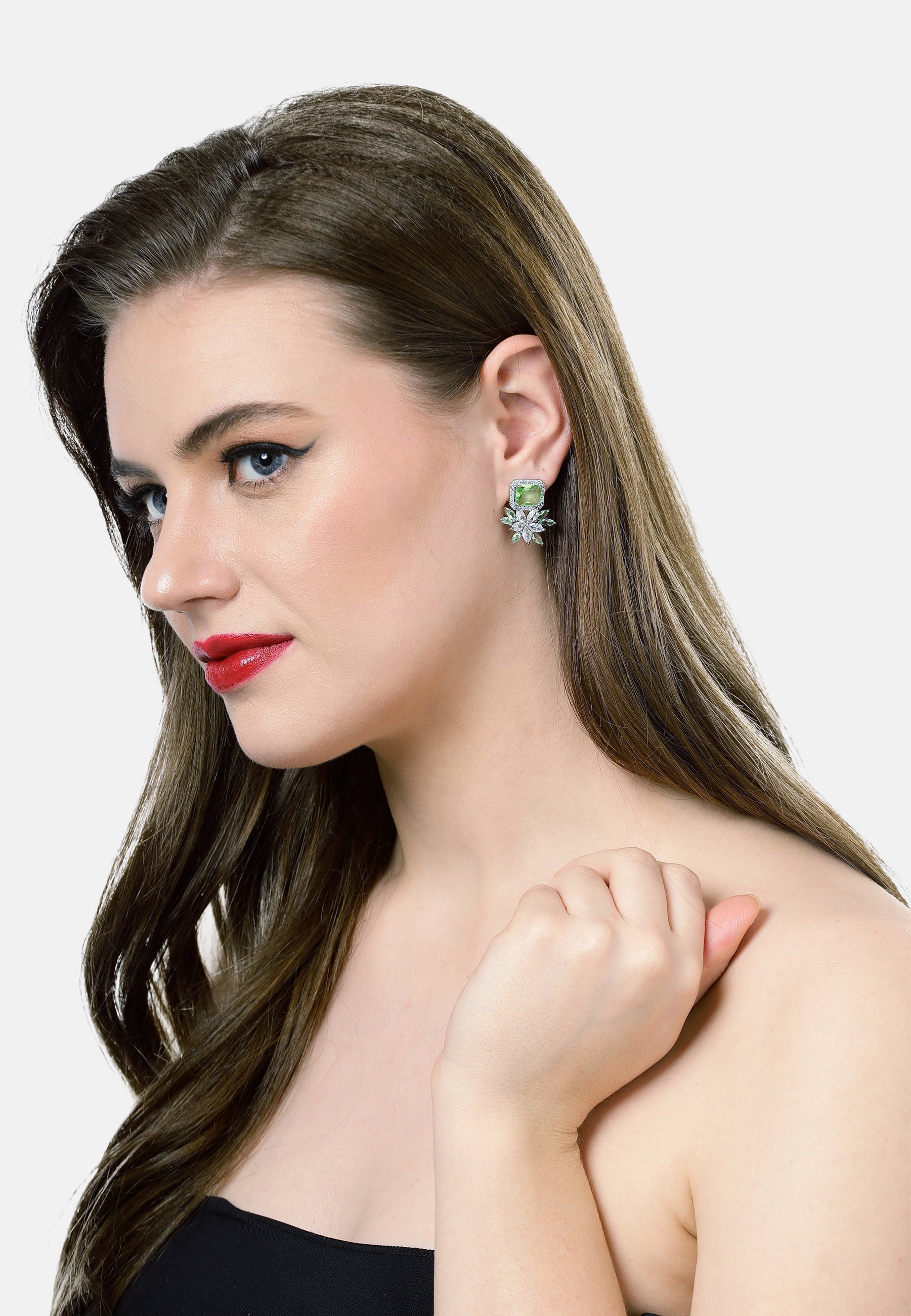 Dainty Light Green Floral Stud Earrings