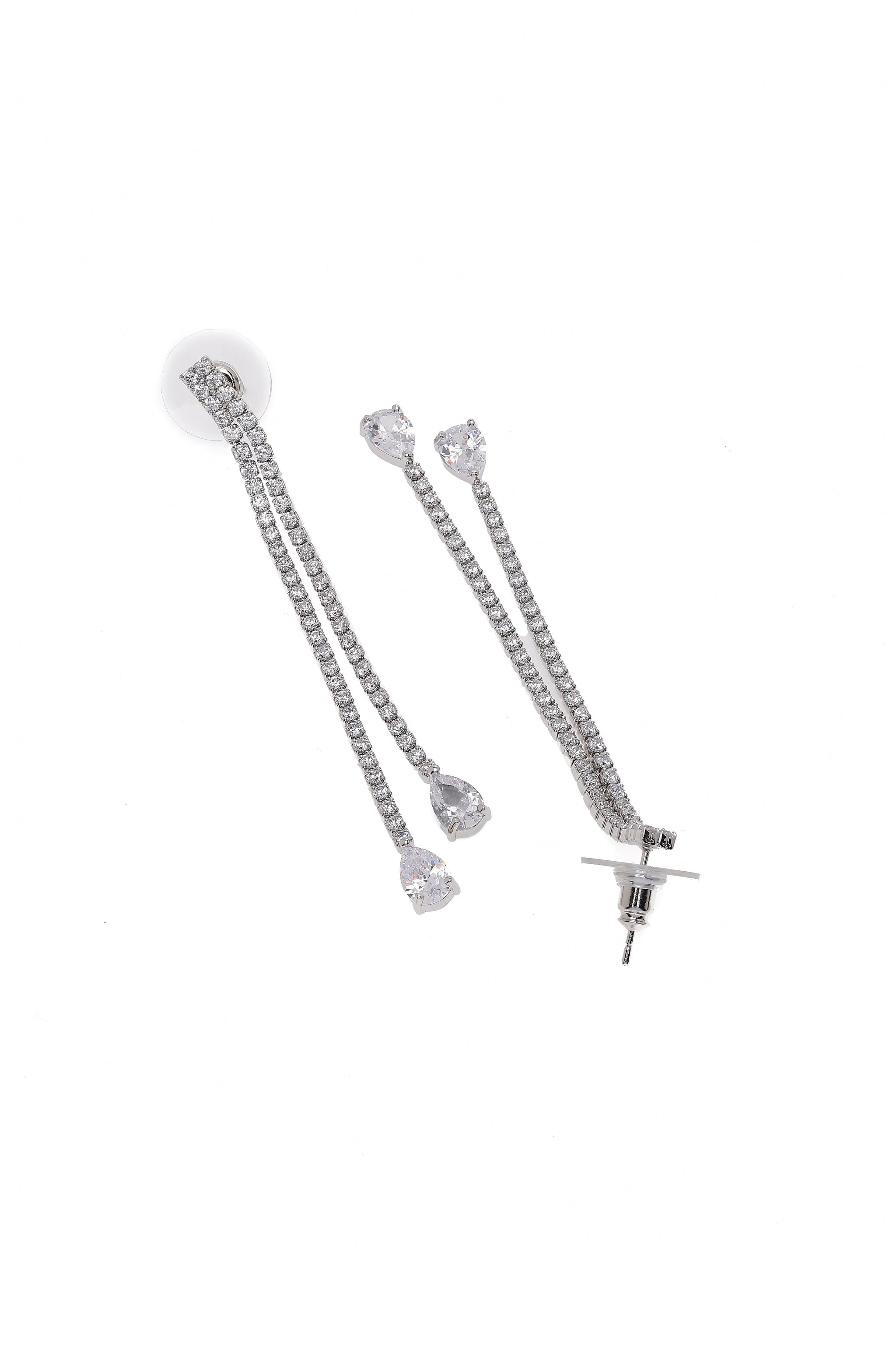 Silver Double Long Earrings