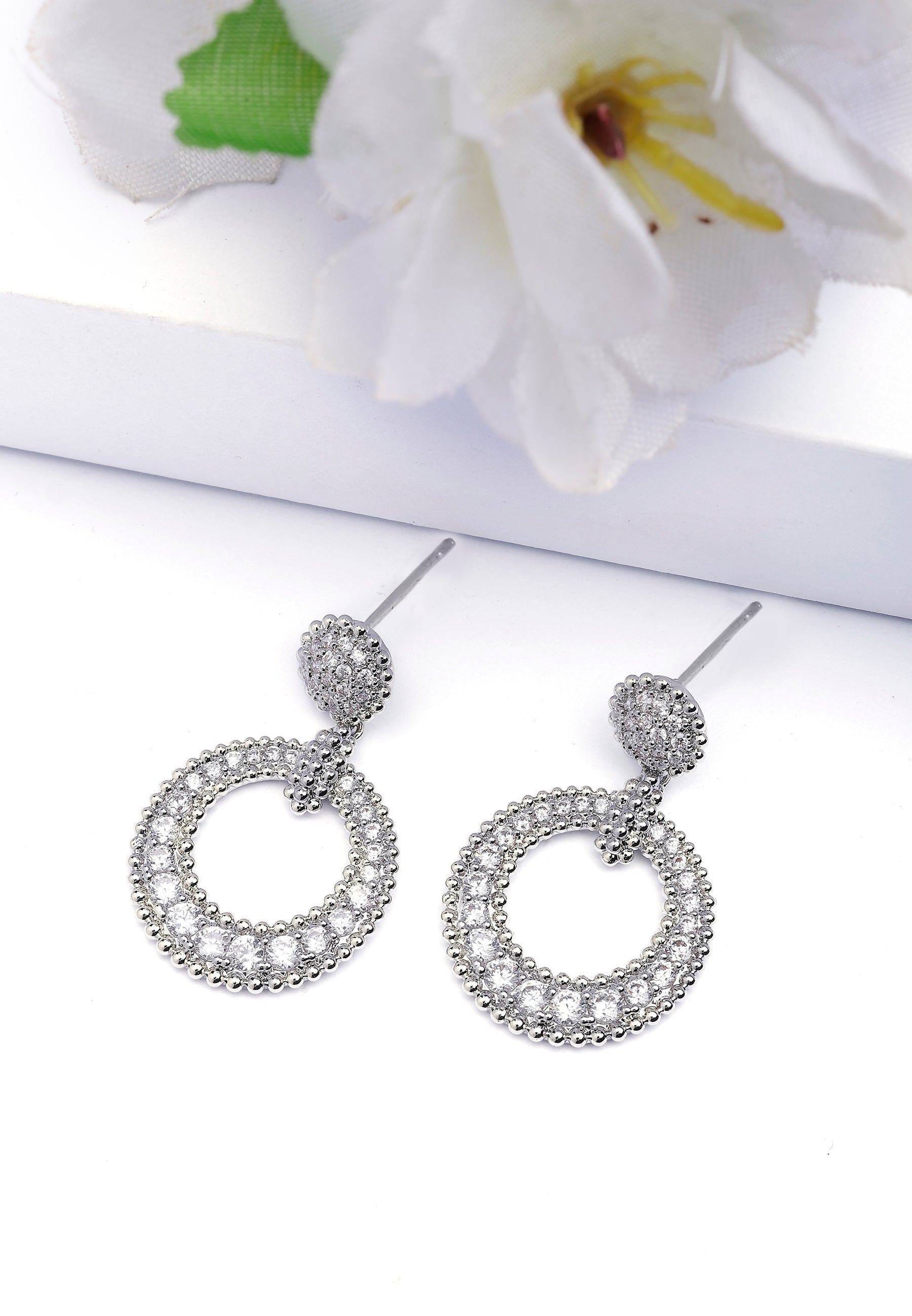 Silver colored Circular Drop Earrings