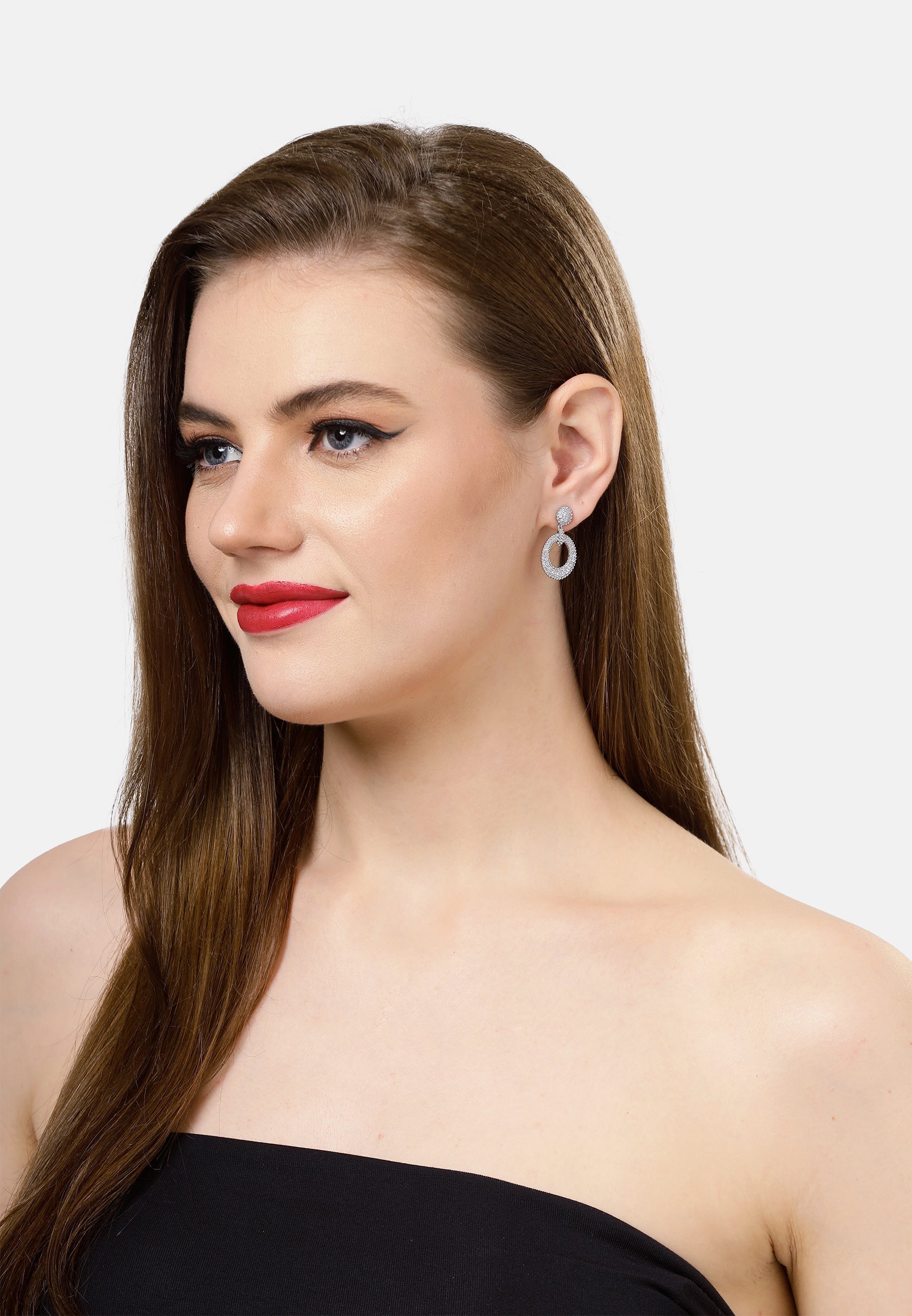 Silver colored Circular Drop Earrings