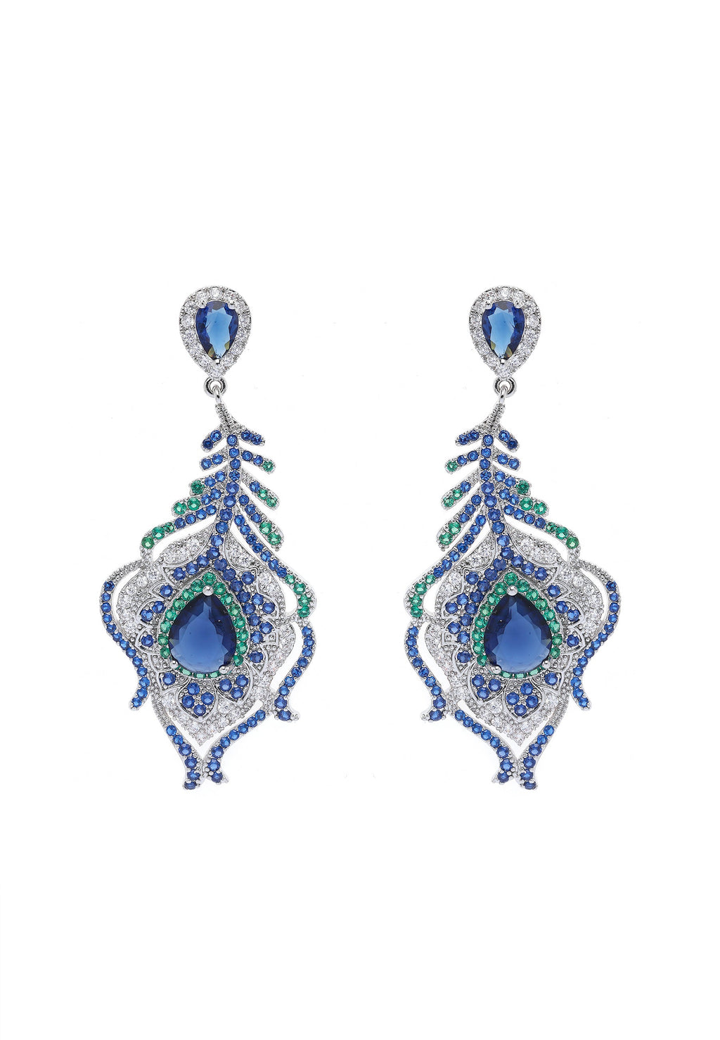 Boucles d'oreilles en plumes de paon bleu foncé