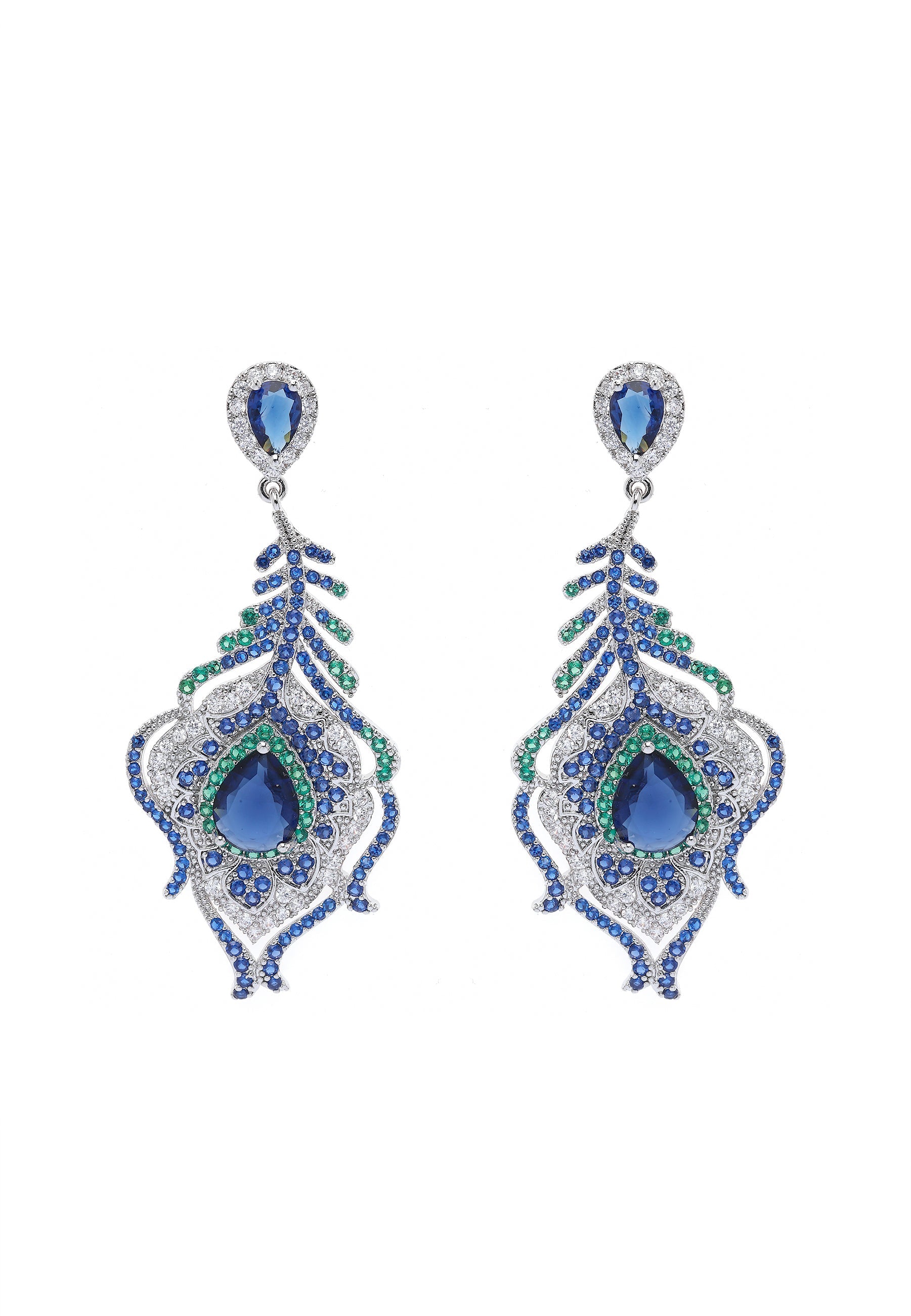 Boucles d'oreilles en plumes de paon bleu foncé