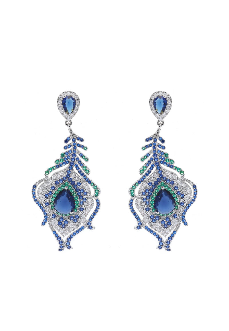 Dark Blue Peacock Feather Earrings