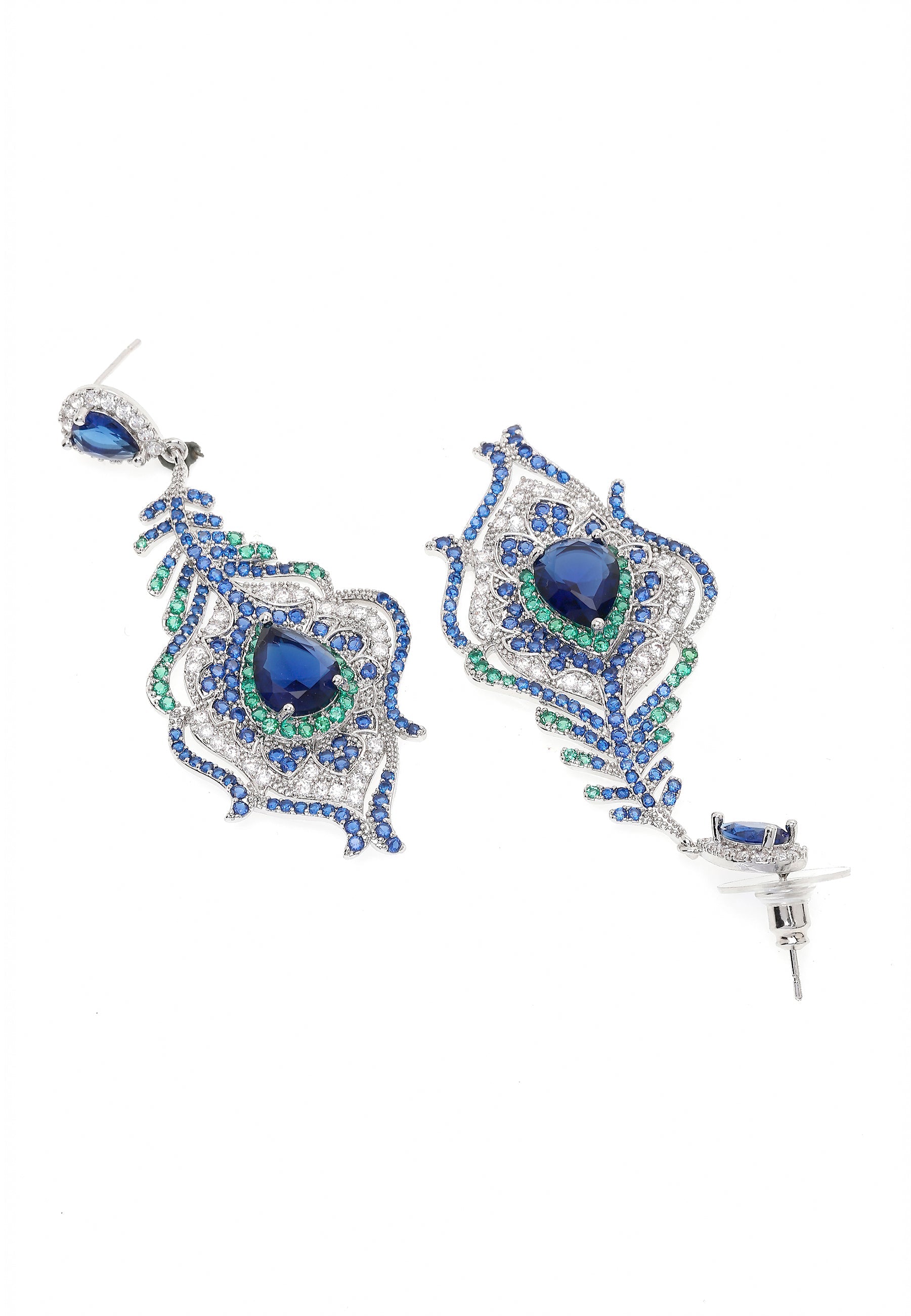 Boucles d'oreilles en plumes de paon bleu foncé