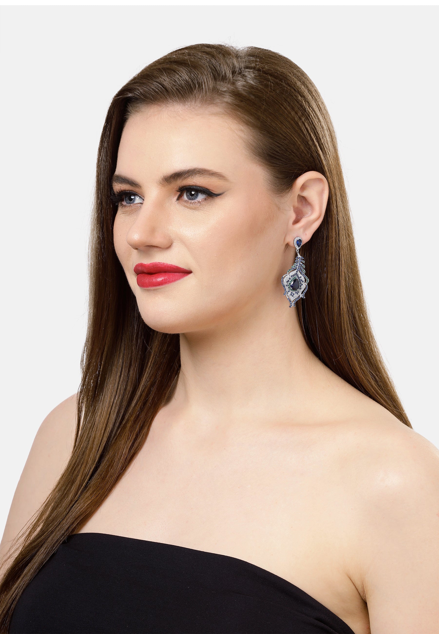 Boucles d'oreilles en plumes de paon bleu foncé