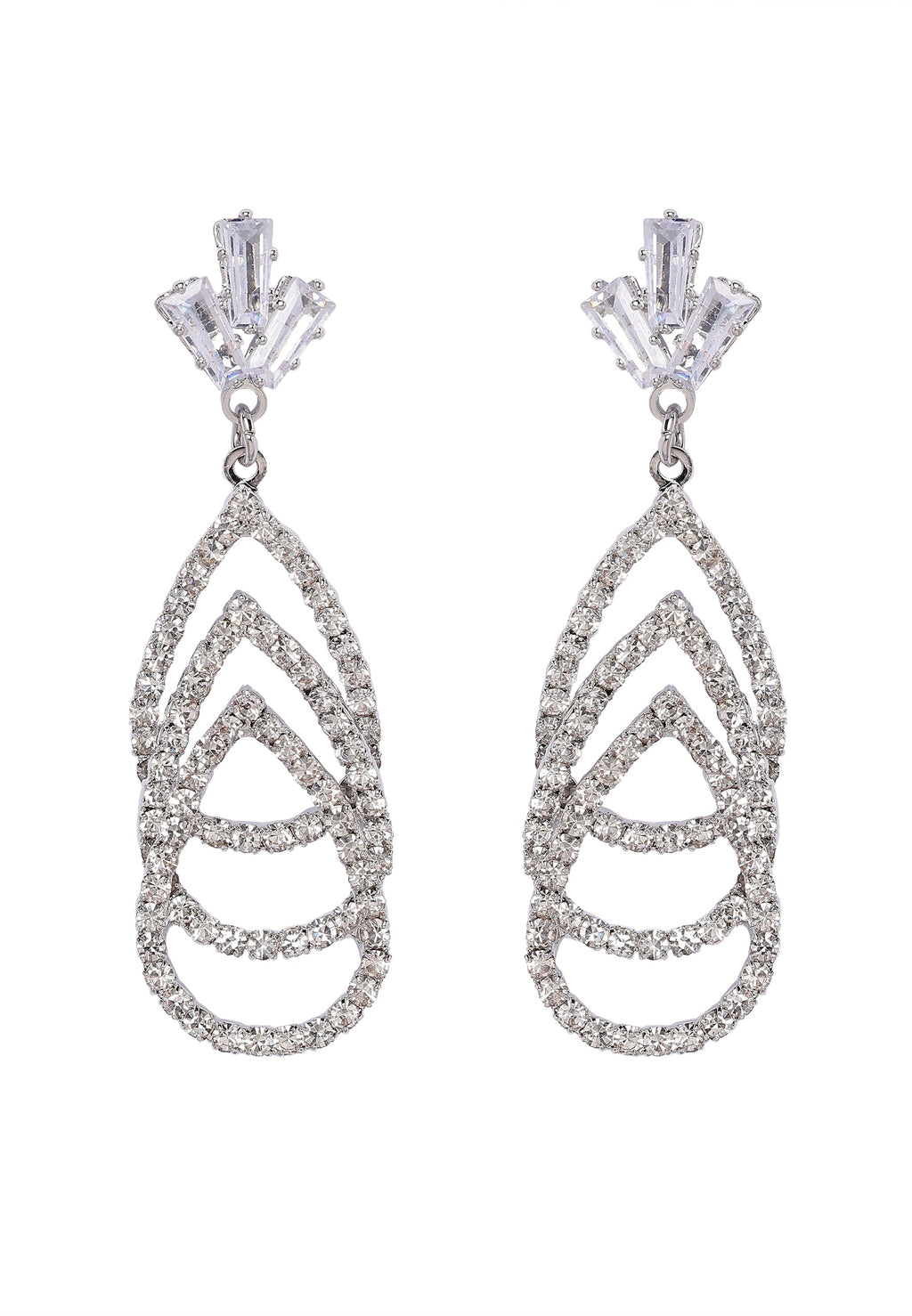 Gleaming Three-Tiered Diamond Drop Earrings