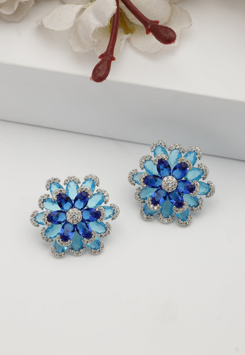 Boucles d'oreilles florales bleu éclatant