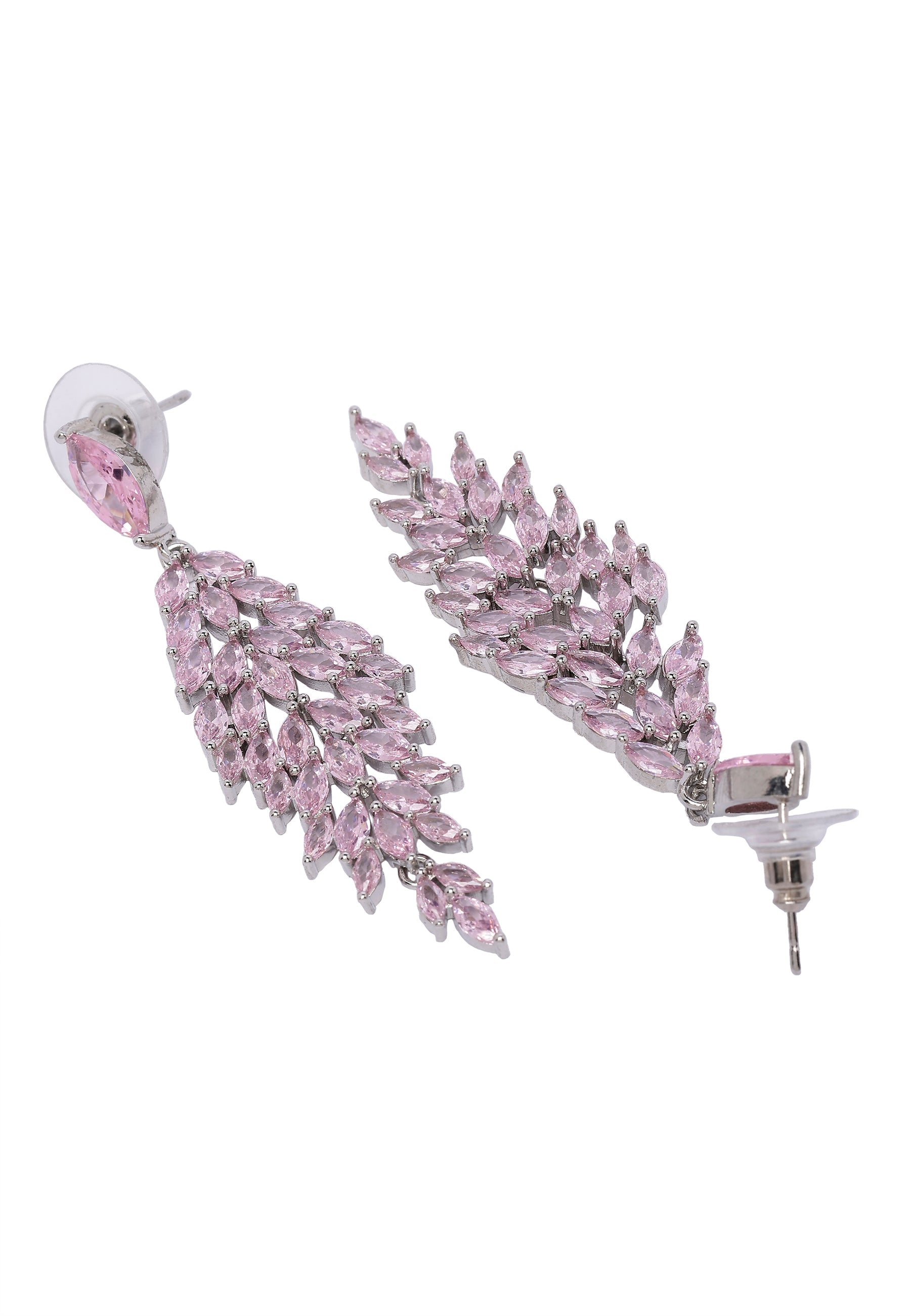 Boucles d'oreilles rose clair à motif de cascade de feuilles