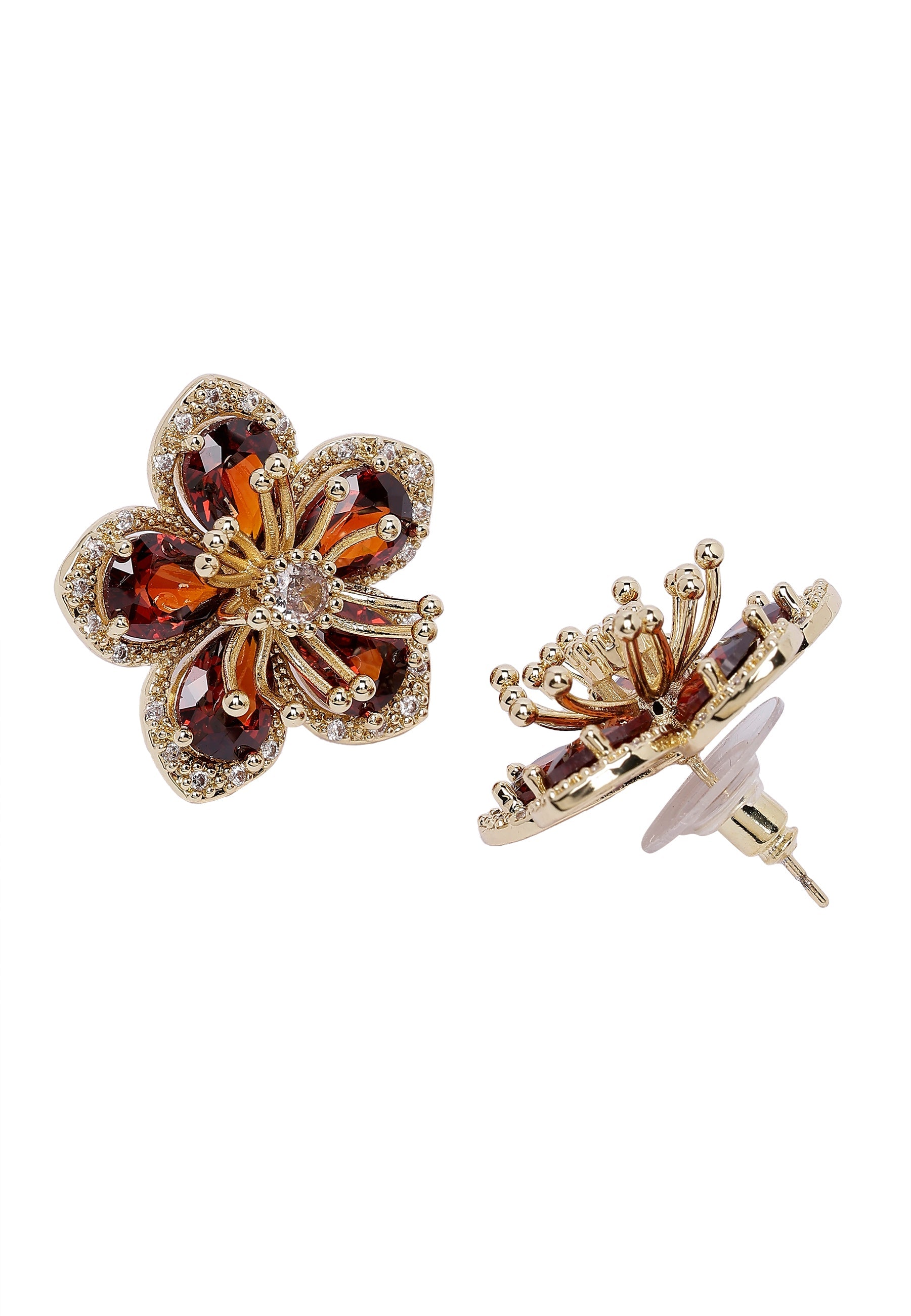 Boucles d'oreilles puces florales rouges délicates