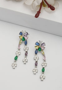 Boucles d'oreilles pendantes multicolores à motif floral