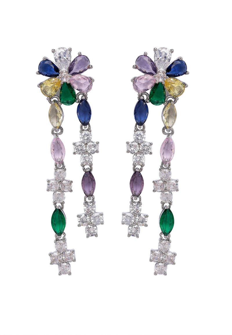 Boucles d'oreilles pendantes multicolores à motif floral
