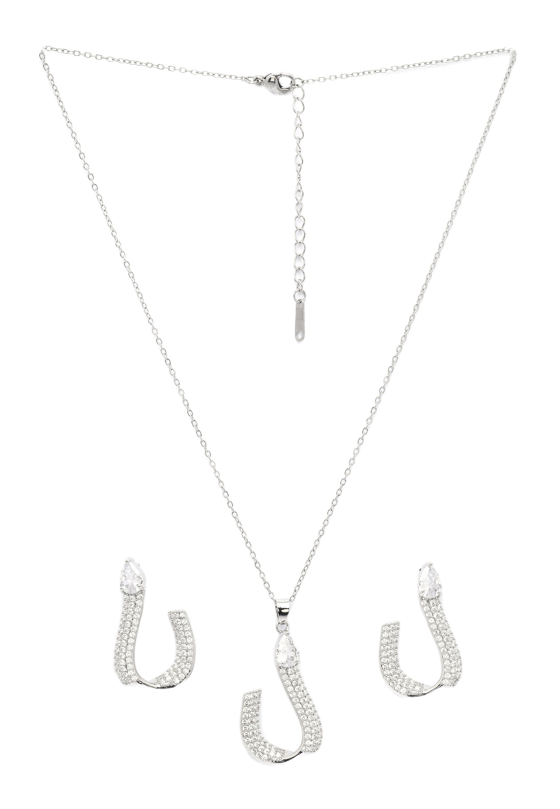 Shimmering Charm Horseshoe Earrings and Necklace Set
