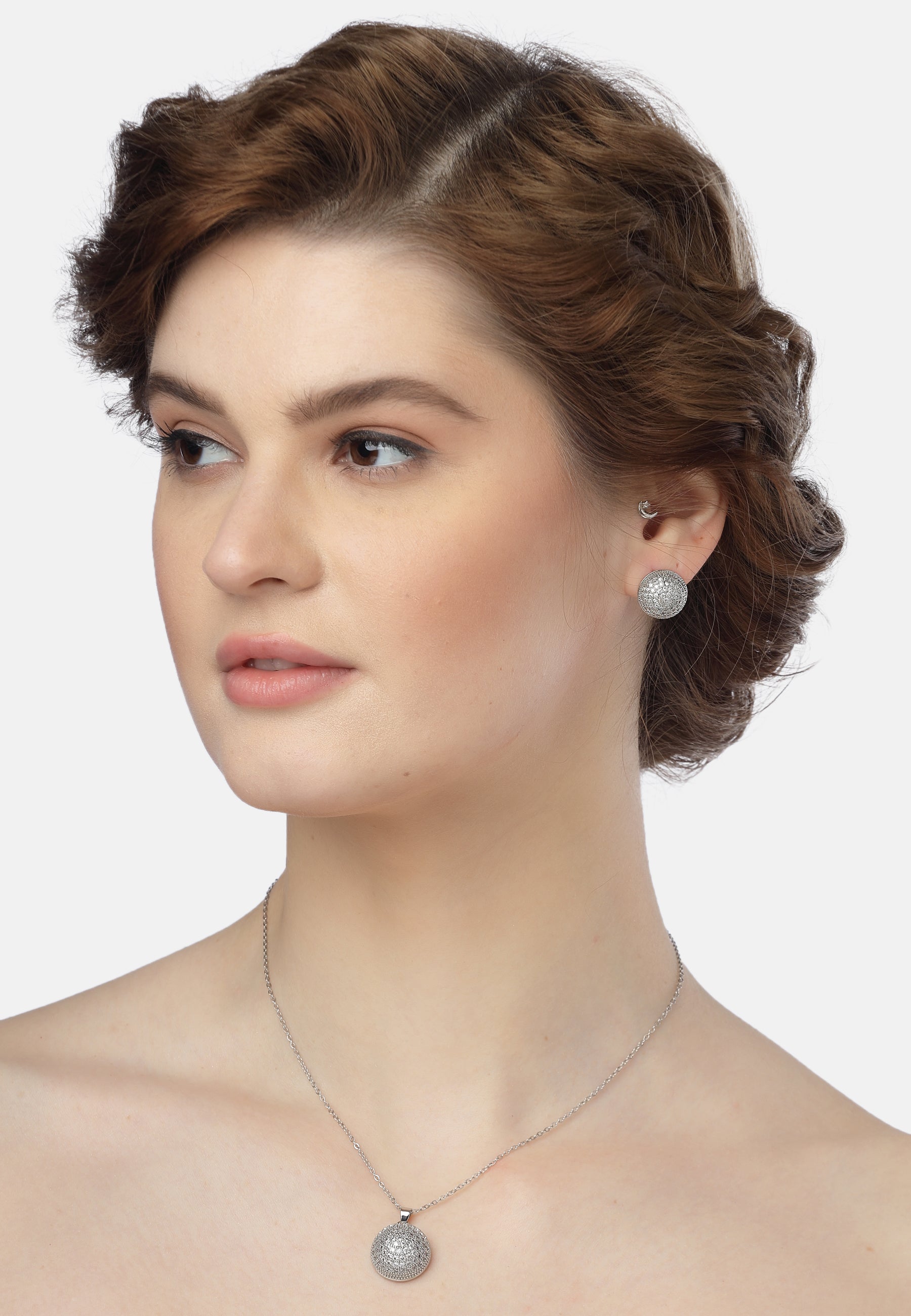 Sparkling Sphere Stud Earrings and Necklace Set