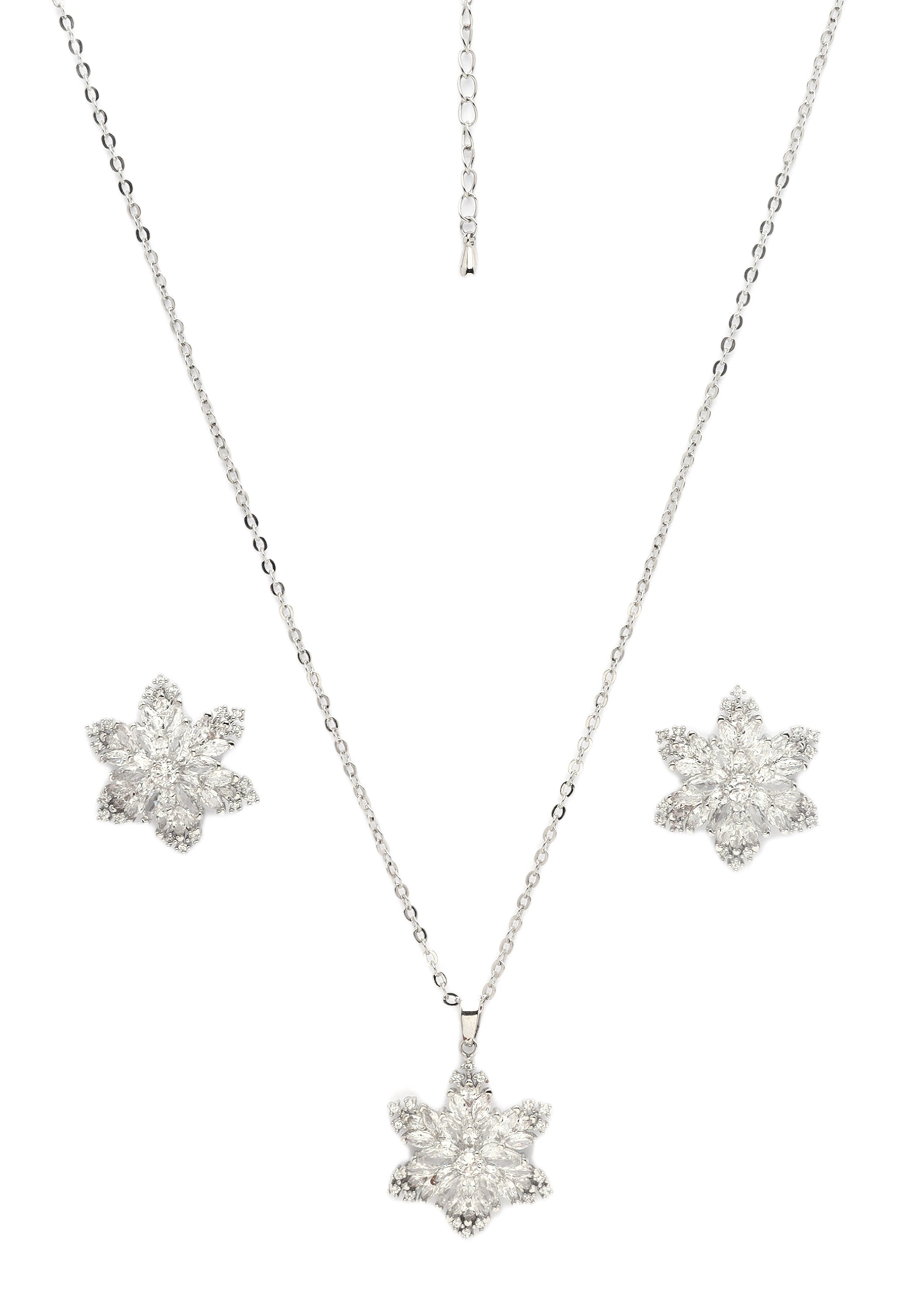 Sparkling Floral Earrings and Necklace Set