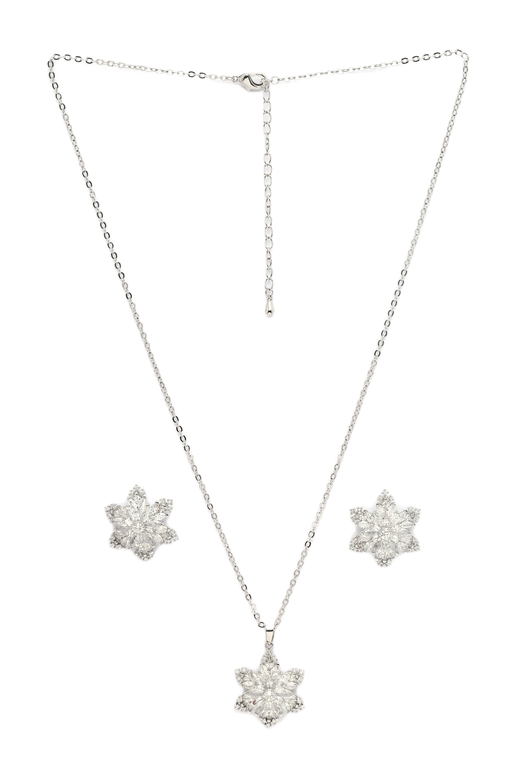 Sparkling Floral Earrings and Necklace Set