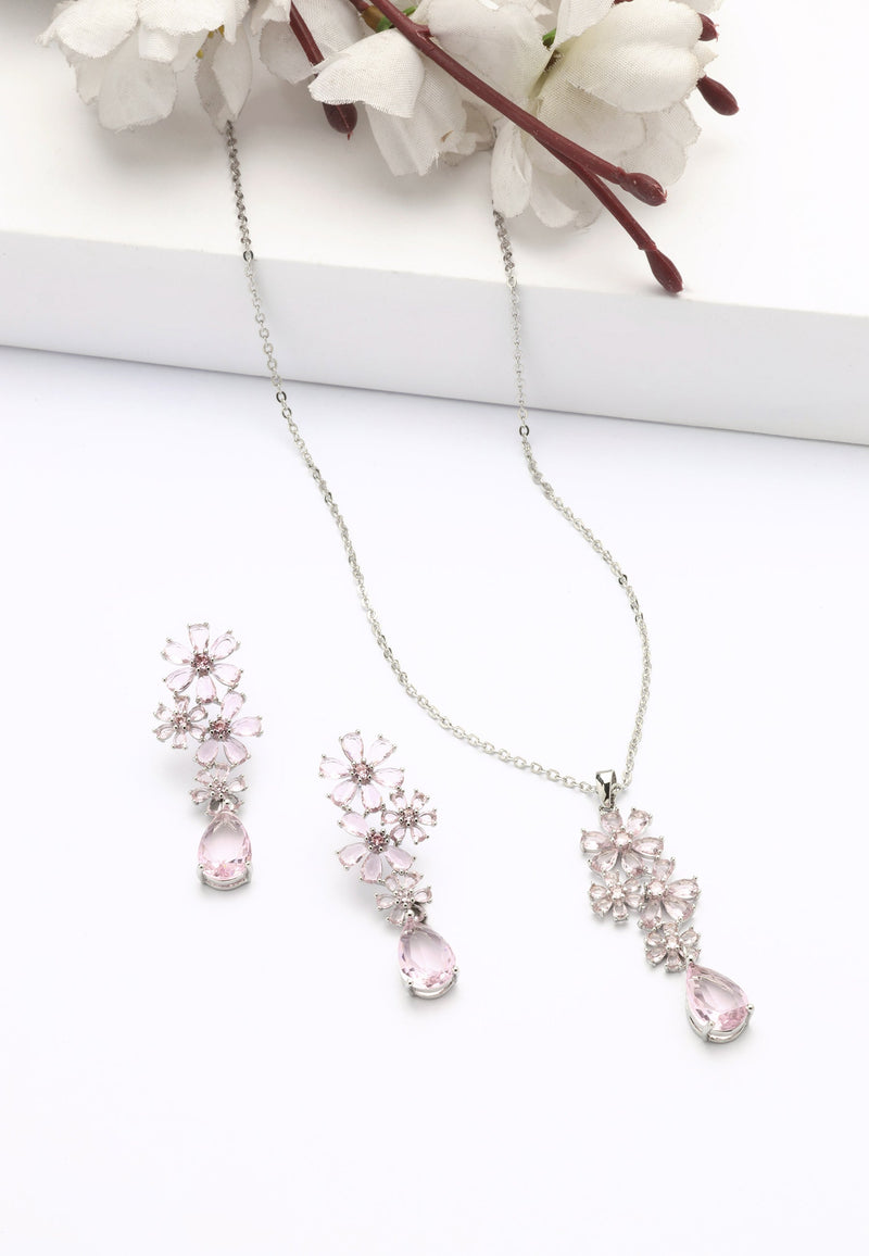 Blooming Floral Drop Earrings and Necklace Set