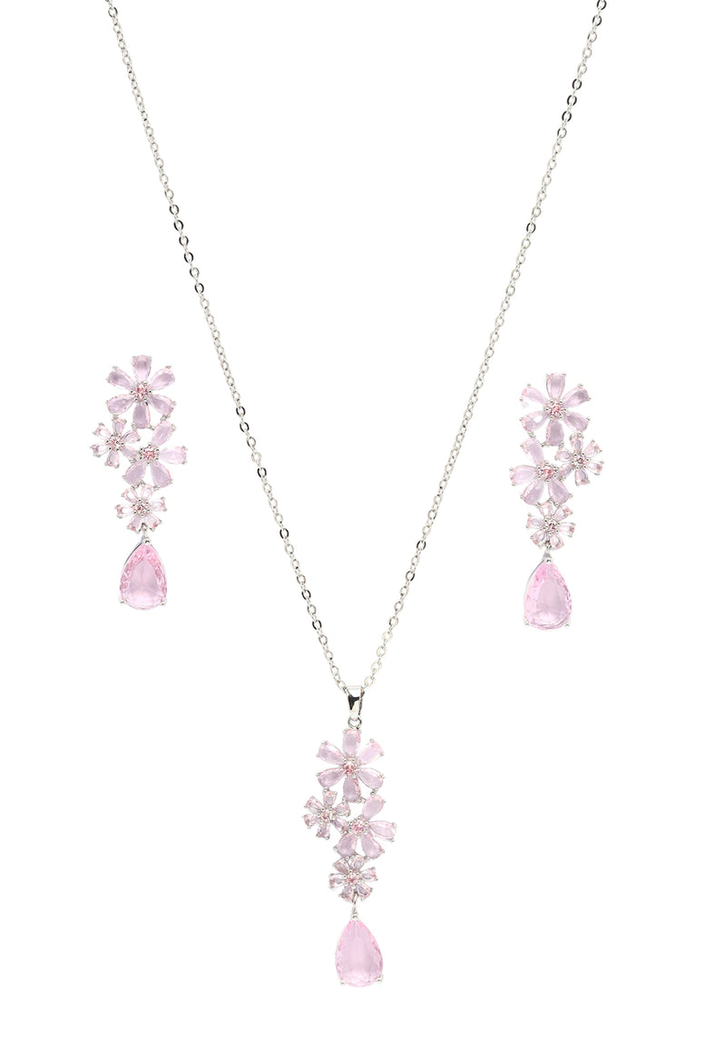 Blooming Floral Drop Earrings and Necklace Set