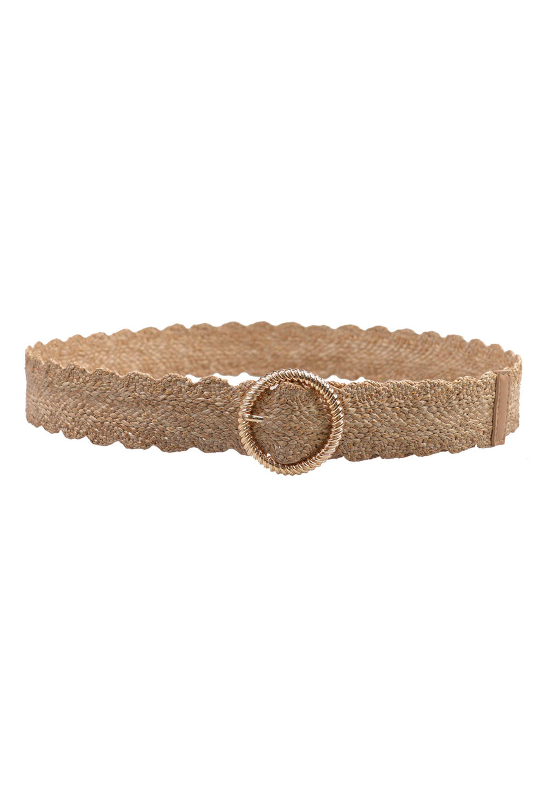 Ceinture beige chic à boucle ronde élastique