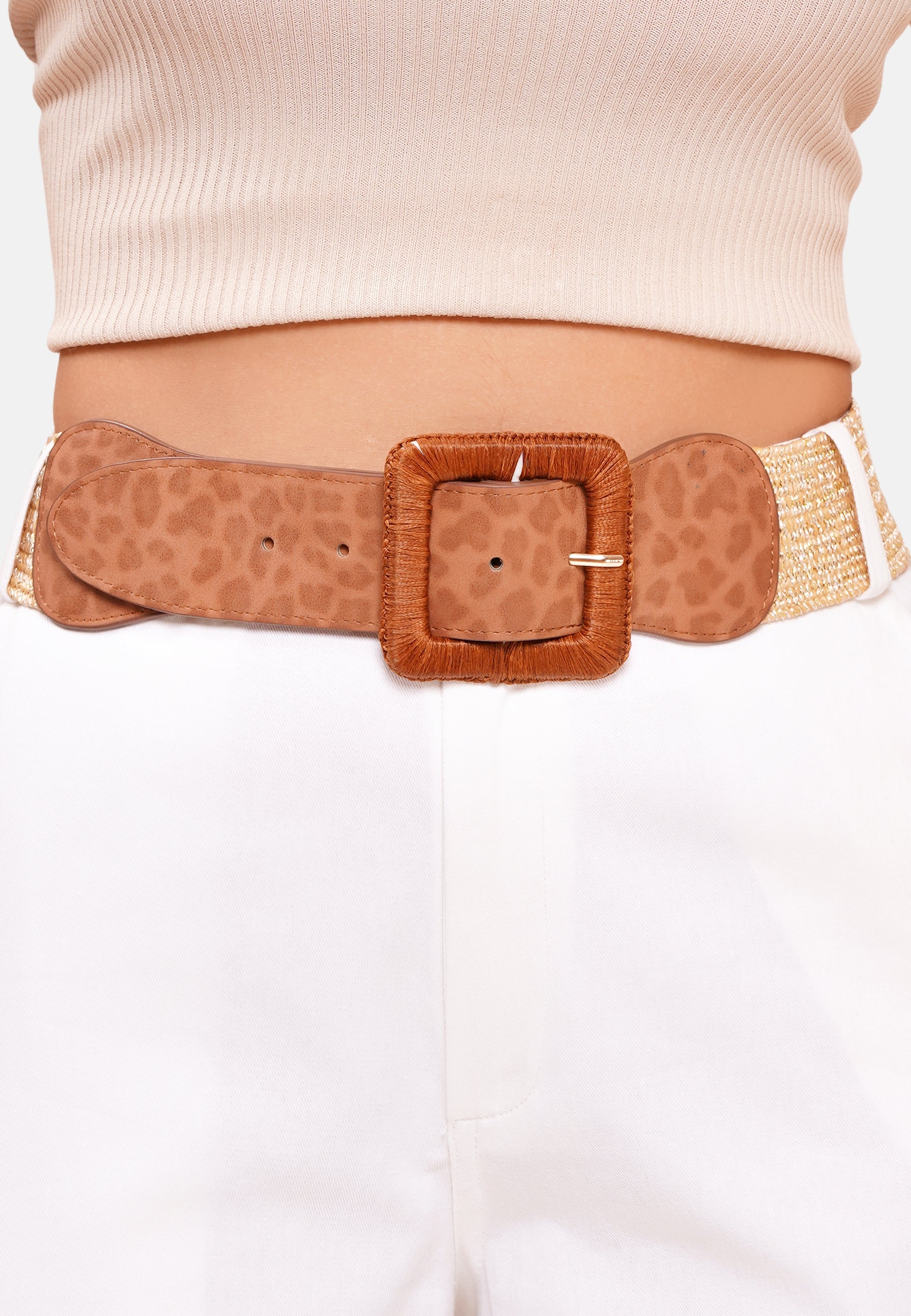 Beige Tiger Print Broad Belt