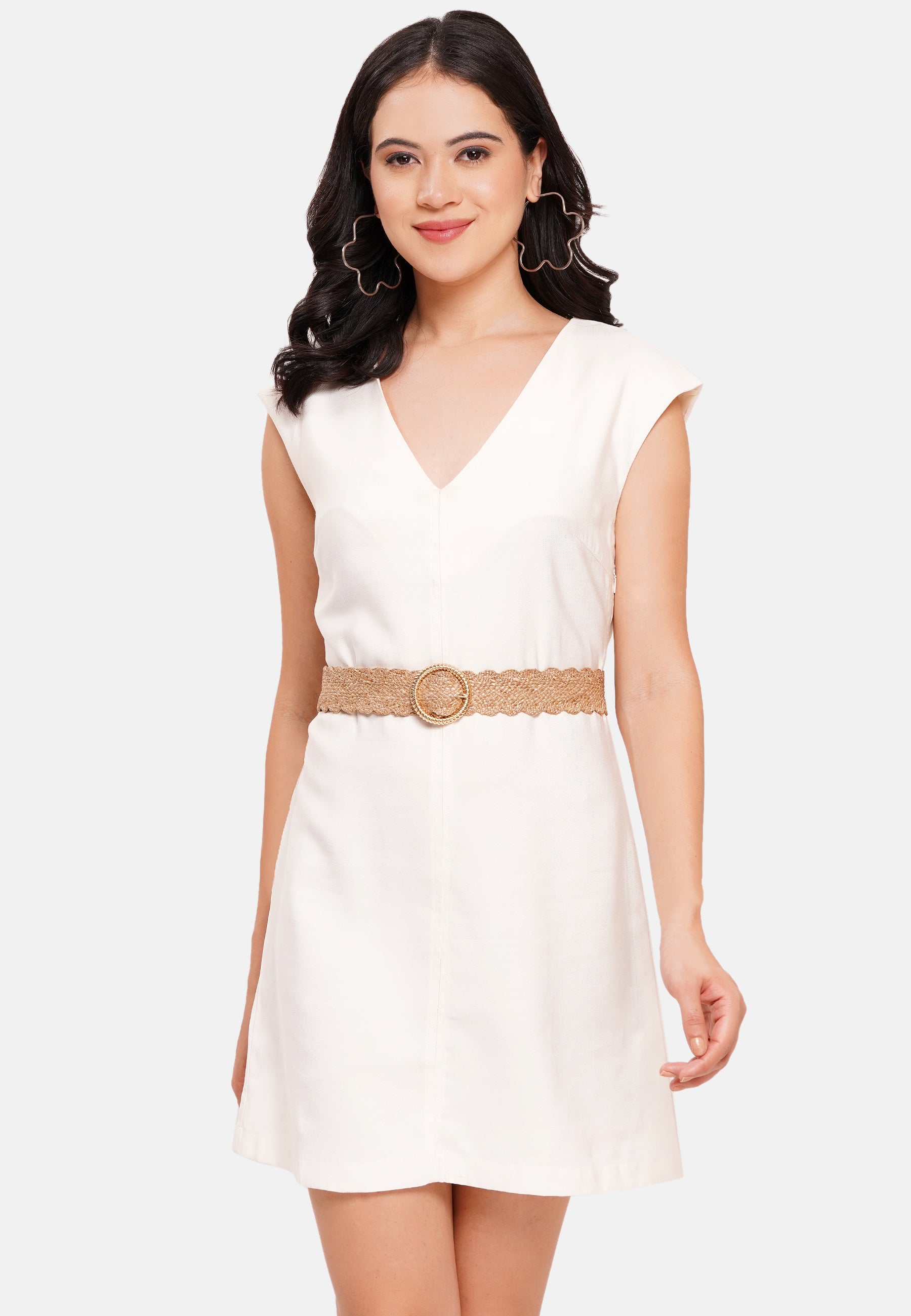 Ceinture beige chic à boucle ronde élastique