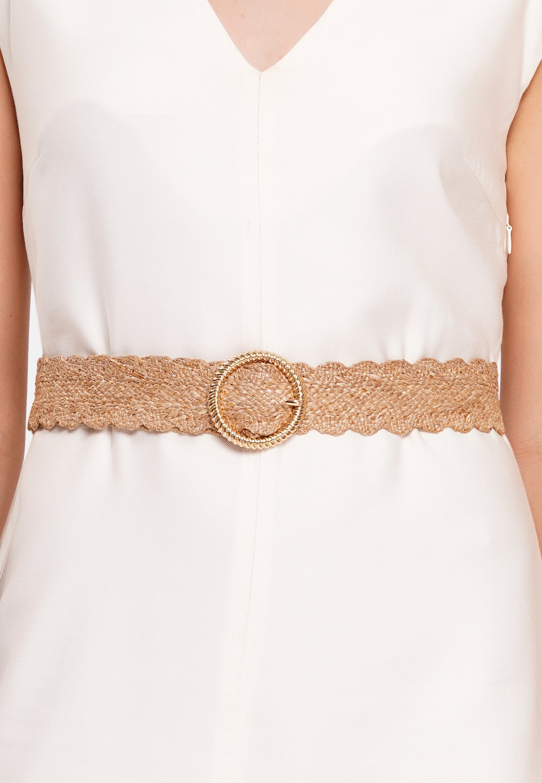 Ceinture beige chic à boucle ronde élastique